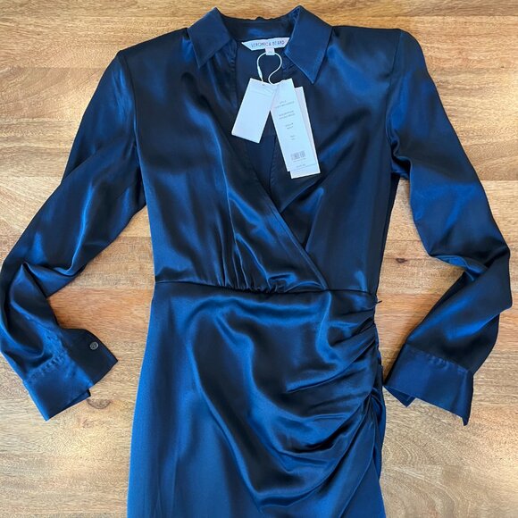 Veronica Beard NWT Arceli Stretch-Silk Charmeuse Dress Navy Size 00 - Picture 5 of 6